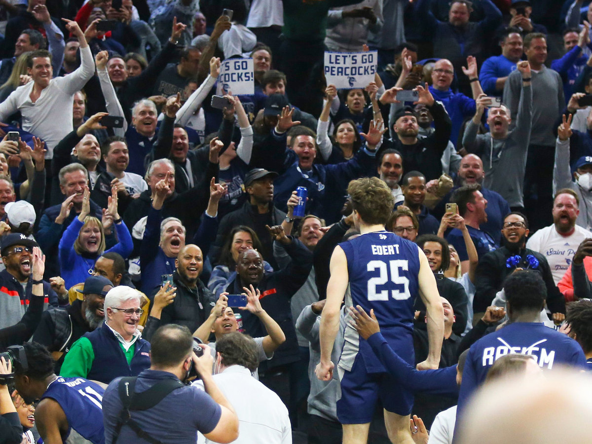 Doug Edert takes in the Saint Peter’s fans